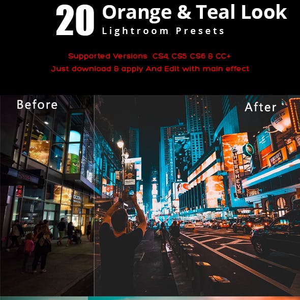 【S574】ins流行色orange & teal （青橙色调）城市夜景街拍电影色调Lightroom预设