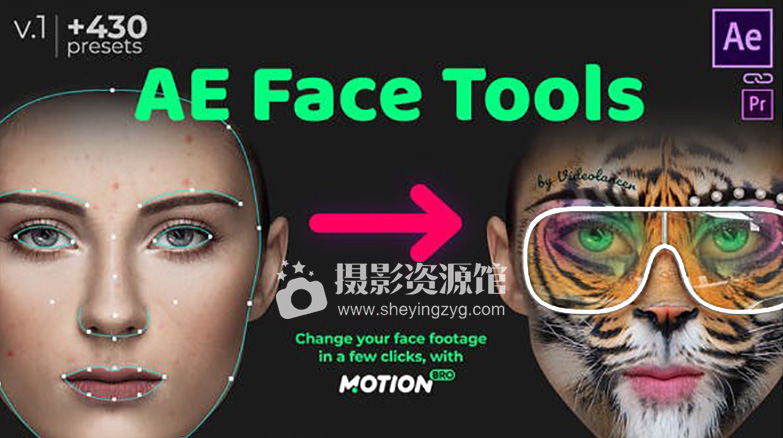 A164】AE脚本-人脸面部追踪贴图表情化妆美颜丑化换脸锁定特效预设工具 