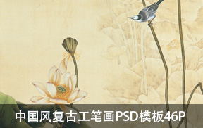 【S895】中国风复古风工笔画素材PSD模板46P