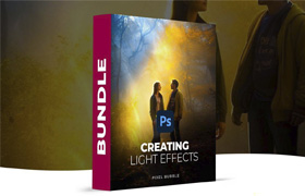 【M412】10套600+自然光丁达尔体积光彩光霓虹灯光镜头光晕散景光斑照片合成叠加图片PS笔刷 Pixel Monkey – Creating Light Effects