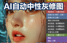 【S1403】SkinFiner5.3.3中文版中性灰快速人像磨皮润色PS插件 含PS动作组一键批量磨皮 WIN